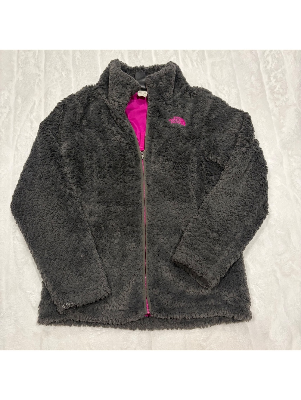The North Face Girls Full Zip Large Gray Fleece Jacket Polyester Warm Outdoor